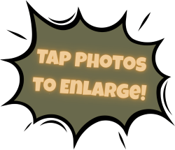 Green graphic sticker that reads "Tap Photos To Enlarge!"